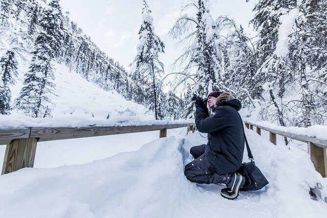 Frozen Waterfalls of Korouoma Canyon tour with Pro Photos & BBQ - Reaching The Viewpoint Higher Up