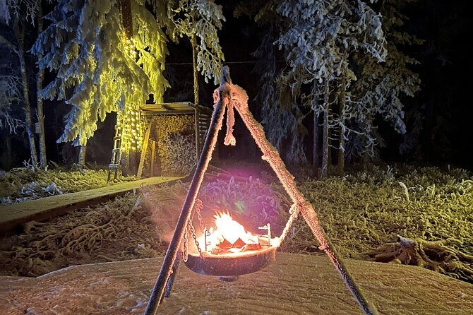 Glass Igloo Campfire Dinner under Northern Lights - Snowmobile on the frozen lake: the adrenaline after dinner