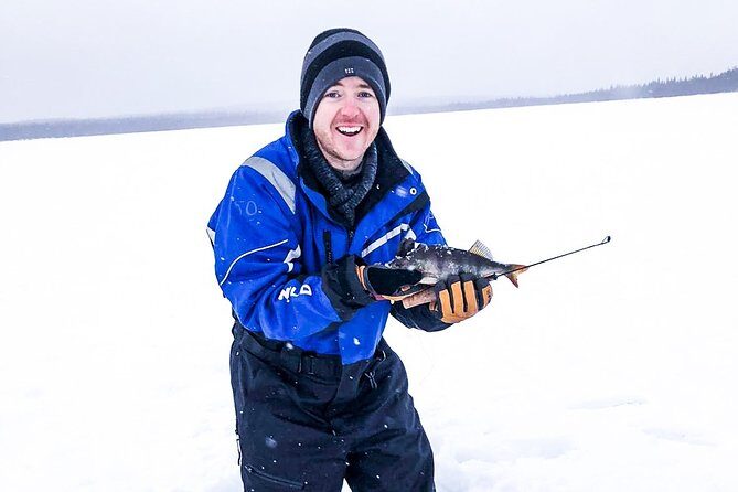 Ice Fishing Trip in Rovaniemi - On the ice: drilling holes, line setup, and quick technique lessons