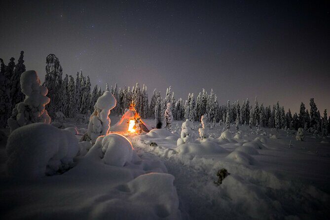 Night Snowshoeing Adventure under the Northern Lights - The Campfire Break Midway: Warm Snack and Flint & Steel Fire