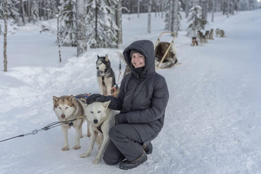 Rovaniemi: Snowmobile Safari, Reindeer & Husky Sleigh Ride - Husky farm stop: high energy, short ride, big smiles